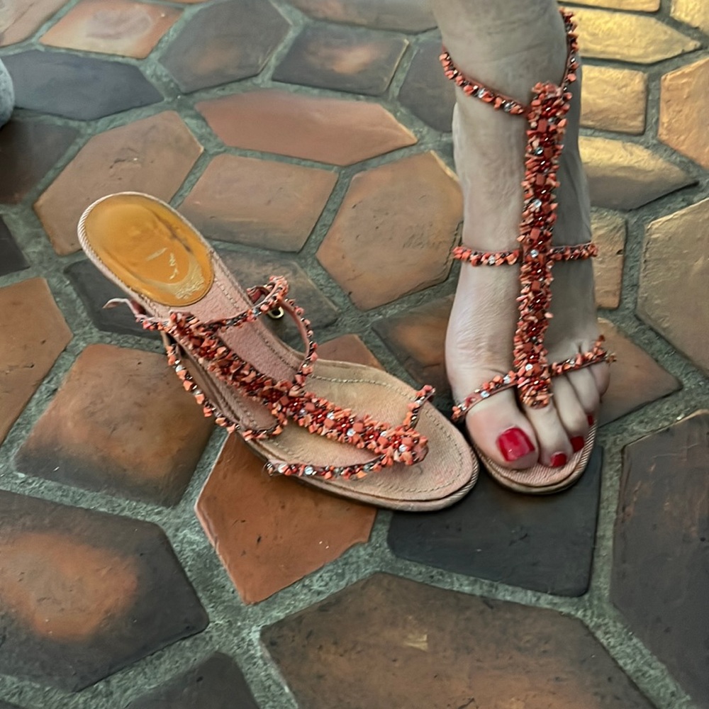 Rene Caovilla coral beaded heel